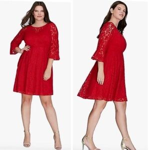 Lane Bryant red lace fit and flare dress with bell sleeves size 16W